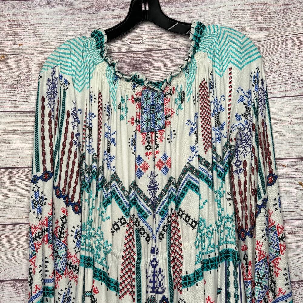 Hemant & Nandita Boho Off Sholder Embroidered Tassel Smocked Mini Dress Medium - Picture 10 of 15